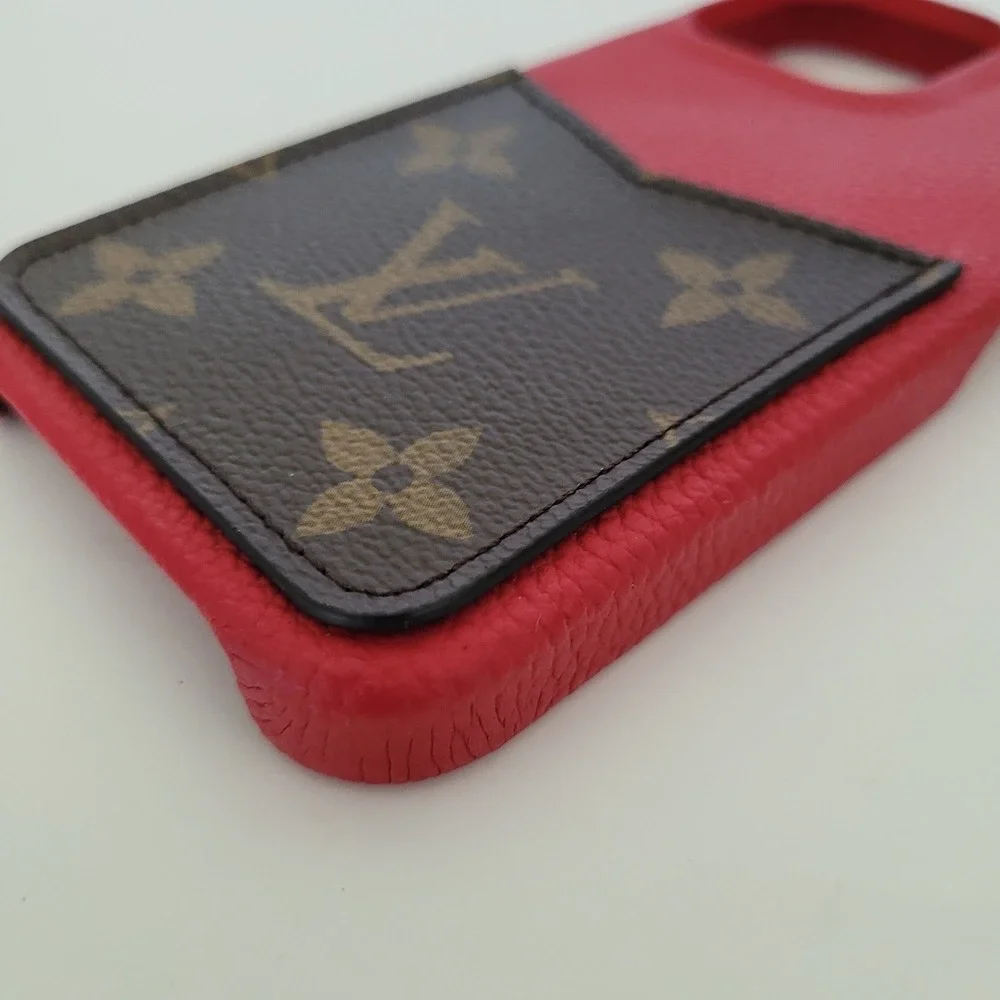 Louis Vuitton iPhone 13 Pro Case Red Leather Monogram Card Slot Bumper Case